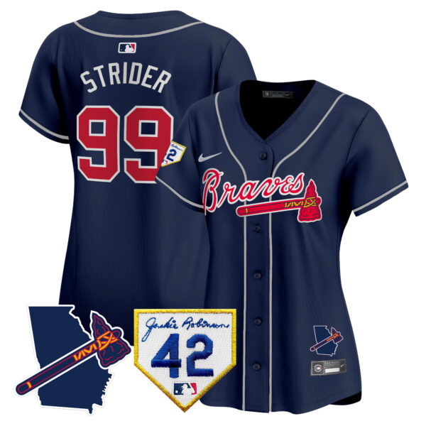Women's Atlanta Braves 2024 Robinson & Georgia Patch Vapor Premier Limited Jersey - All Stitched - Image 49