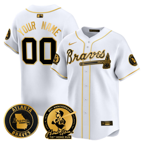 Atlanta Braves Hank Aaron 715th Home Run Patch Vapor Premier Limited Custom Jersey - All Stitched - Image 2