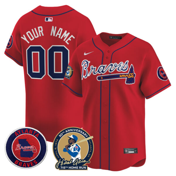 Atlanta Braves Hank Aaron 715th Home Run Patch Vapor Premier Limited Custom Jersey - All Stitched - Image 4