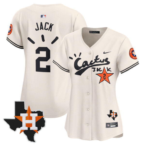 Women's Houston Astros Cactus Jack Patch Vapor Premier Limited Jersey V10 - Stitched - Image 2