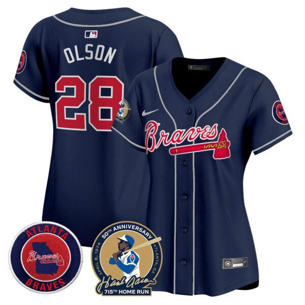 Women's Atlanta Braves Hank Aaron 715th Home Run Patch Vapor Premier Limited Jersey - All Stitched - Image 41