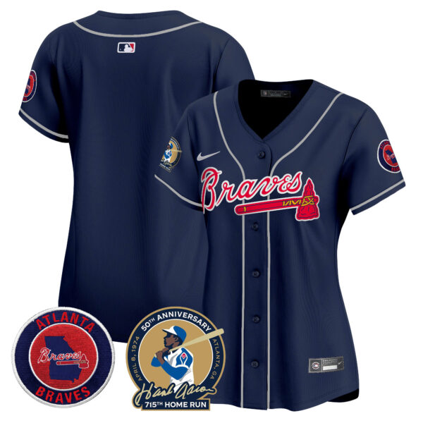 Women's Atlanta Braves Hank Aaron 715th Home Run Patch Vapor Premier Limited Jersey - All Stitched - Image 45