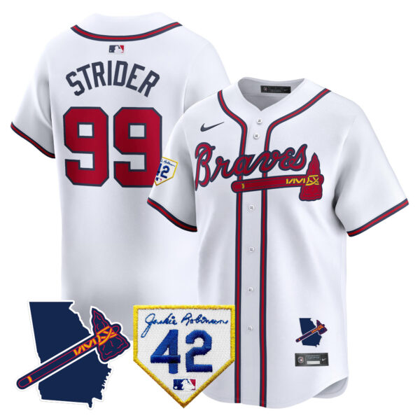 Men's Atlanta Braves 2024 Robinson & Georgia Patch Vapor Premier Limited Jersey - All Stitched - Image 29