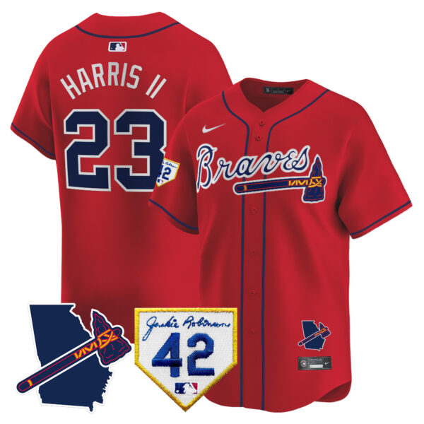 Men's Atlanta Braves 2024 Robinson & Georgia Patch Vapor Premier Limited Jersey - All Stitched - Image 34