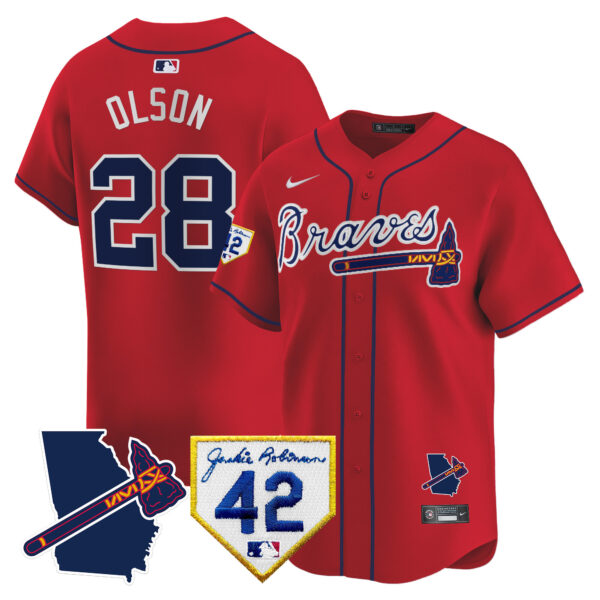 Men's Atlanta Braves 2024 Robinson & Georgia Patch Vapor Premier Limited Jersey - All Stitched - Image 35