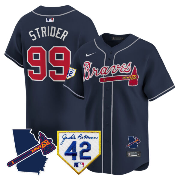 Men's Atlanta Braves 2024 Robinson & Georgia Patch Vapor Premier Limited Jersey - All Stitched - Image 49
