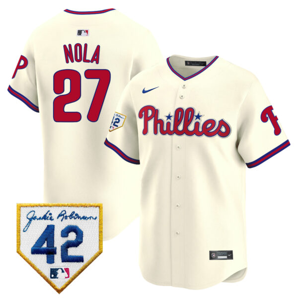 Men's Phillies 2024 Jackie Robinson Patch Vapor Premier Limited Jersey - All Stitched - Image 38