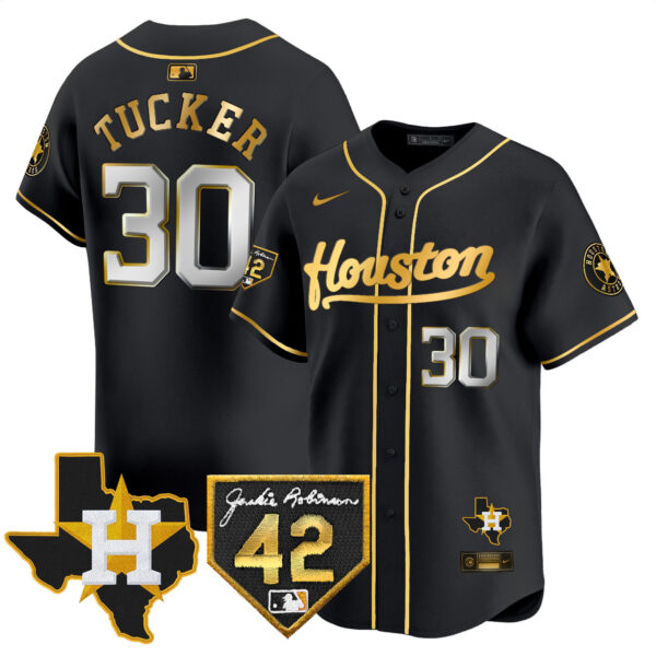 Men's Houston Astros 2024 Jackie Robinson Patch Vapor Premier Limited Jersey - All Stitched - Image 8