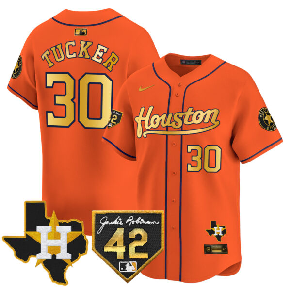 Men's Houston Astros 2024 Jackie Robinson Patch Vapor Premier Limited Jersey - All Stitched - Image 26