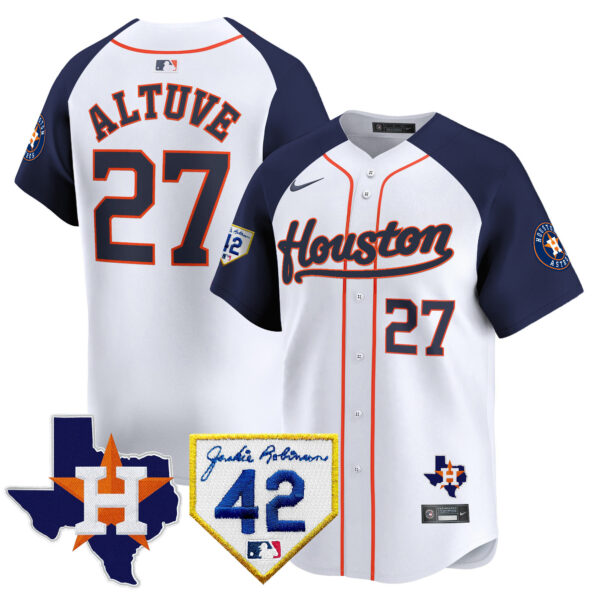 Men's Houston Astros 2024 Jackie Robinson Patch Vapor Premier Limited Jersey - All Stitched - Image 38