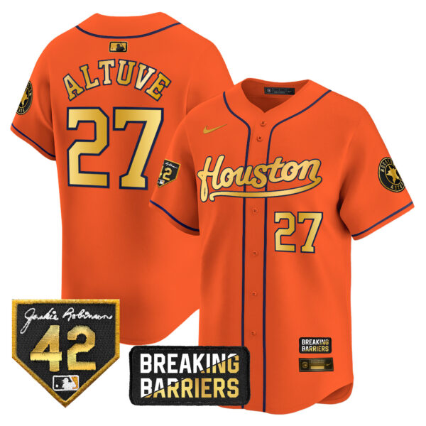 Men's Houston Astros Jackie Robinson Breaking Barriers Patch Vapor Premier Limited Jersey - All Stitched - Image 23