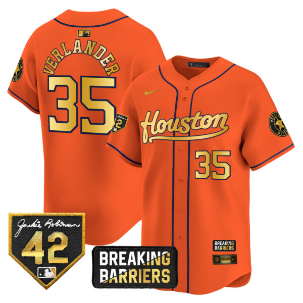 Men's Houston Astros Jackie Robinson Breaking Barriers Patch Vapor Premier Limited Jersey - All Stitched - Image 28