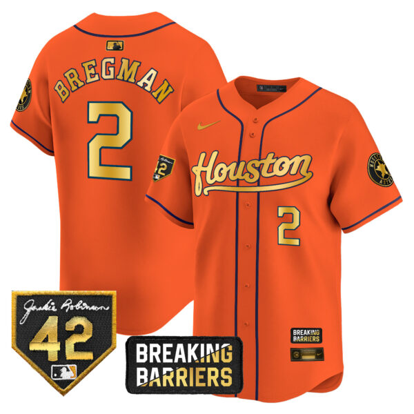 Men's Houston Astros Jackie Robinson Breaking Barriers Patch Vapor Premier Limited Jersey - All Stitched - Image 27