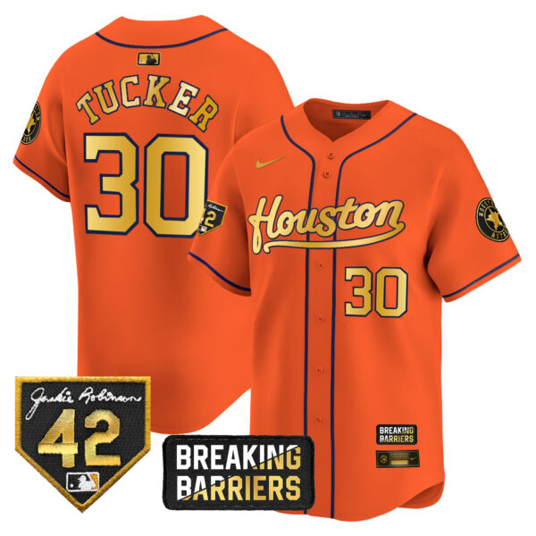 Men's Houston Astros Jackie Robinson Breaking Barriers Patch Vapor Premier Limited Jersey - All Stitched - Image 29