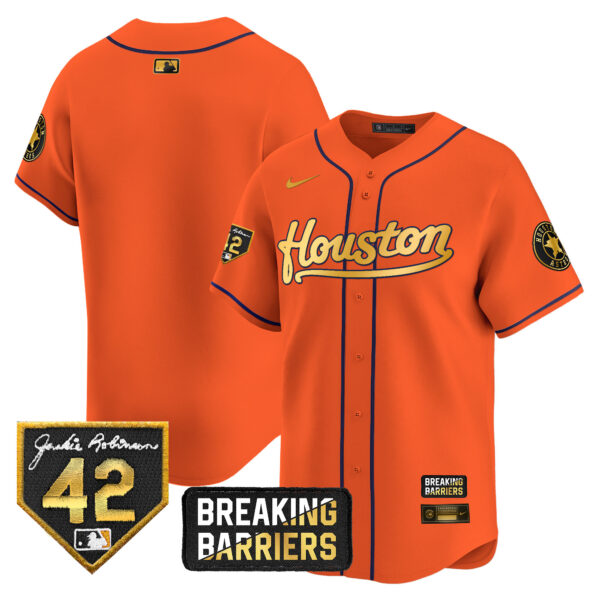 Men's Houston Astros Jackie Robinson Breaking Barriers Patch Vapor Premier Limited Jersey - All Stitched - Image 30