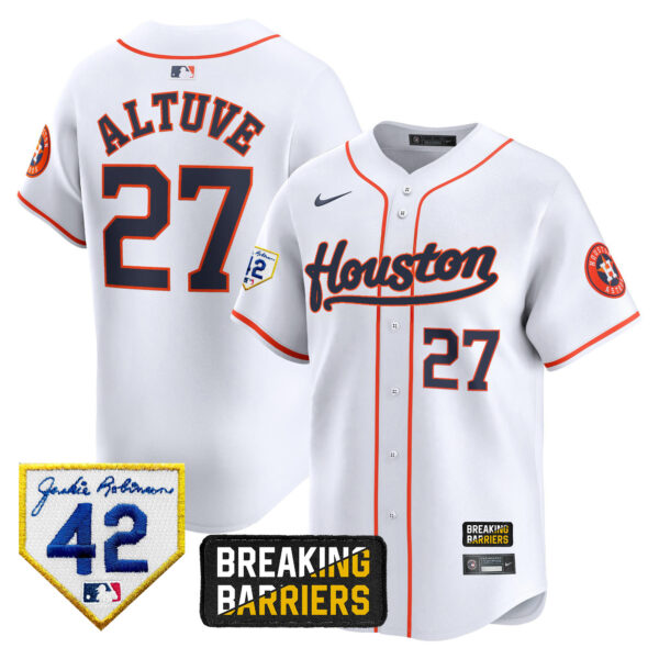 Men's Houston Astros Jackie Robinson Breaking Barriers Patch Vapor Premier Limited Jersey - All Stitched - Image 33