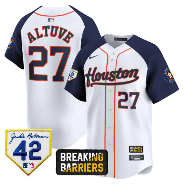 Men's Houston Astros Jackie Robinson Breaking Barriers Patch Vapor Premier Limited Jersey - All Stitched - Image 43