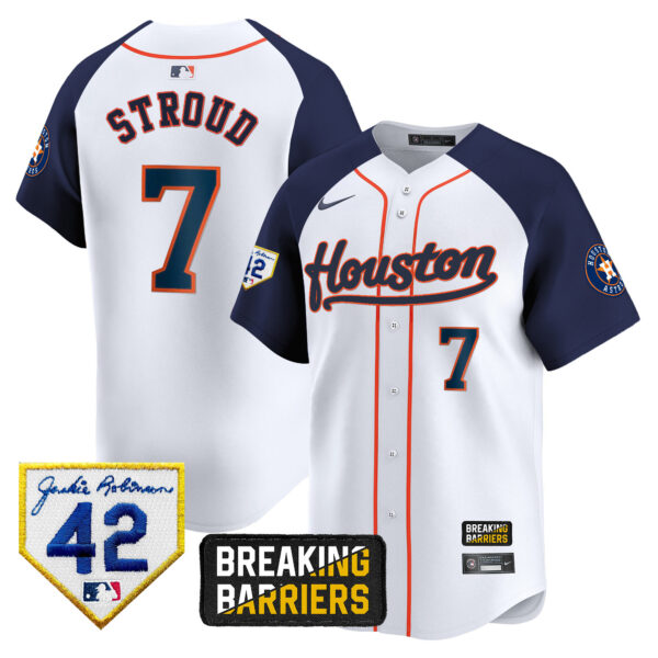 Men's Houston Astros Jackie Robinson Breaking Barriers Patch Vapor Premier Limited Jersey - All Stitched - Image 44