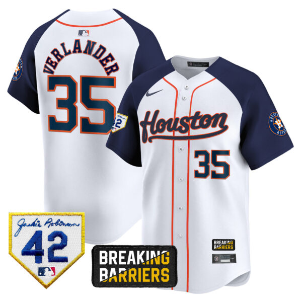 Men's Houston Astros Jackie Robinson Breaking Barriers Patch Vapor Premier Limited Jersey - All Stitched - Image 48
