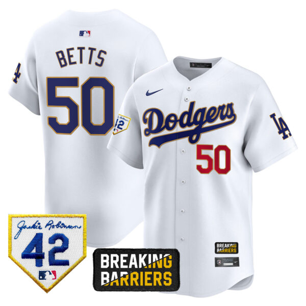 Men's Dodgers Jackie Robinson Breaking Barriers Patch Vapor Premier Limited Jersey - All Stitched - Image 21