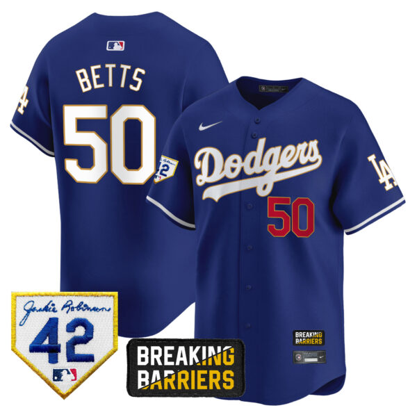 Men's Dodgers Jackie Robinson Breaking Barriers Patch Vapor Premier Limited Jersey - All Stitched - Image 30