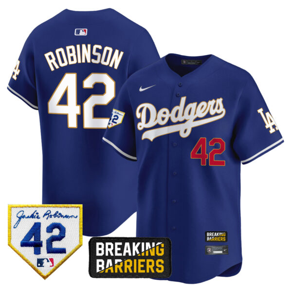 Men's Dodgers Jackie Robinson Breaking Barriers Patch Vapor Premier Limited Jersey - All Stitched - Image 34