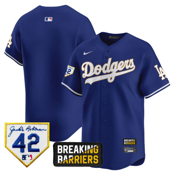 Men's Dodgers Jackie Robinson Breaking Barriers Patch Vapor Premier Limited Jersey - All Stitched - Image 36
