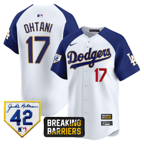 Men's Dodgers Jackie Robinson Breaking Barriers Patch Vapor Premier Limited Jersey - All Stitched - Image 37