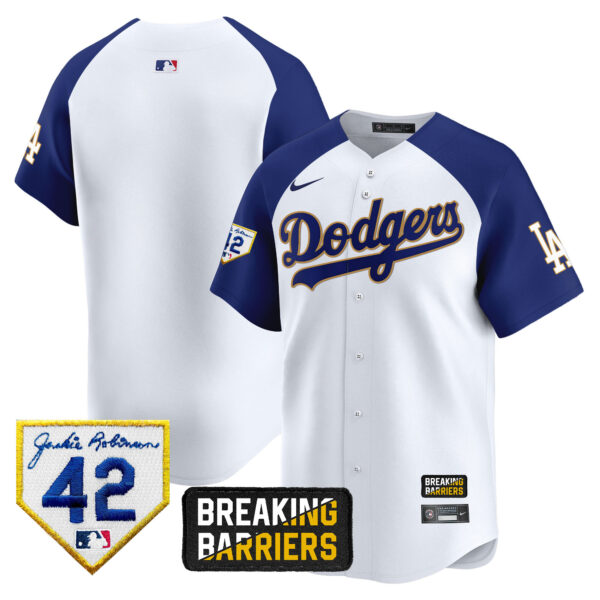 Men's Dodgers Jackie Robinson Breaking Barriers Patch Vapor Premier Limited Jersey - All Stitched - Image 45