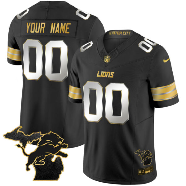 Detroit Lions 2024 Michigan Patch Gold Vapor Custom Jersey - All Stitched - Image 2