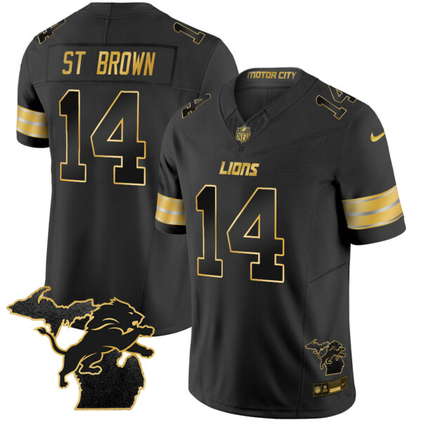 Men's Detroit Lions 2024 Michigan Patch Gold Vapor Jersey - All Stitched - Image 17