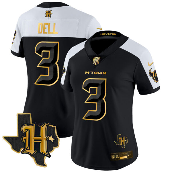 Women's Houston Texans 2024 Texas Patch Gold Vapor Limited Jersey - All Stitched - Image 4