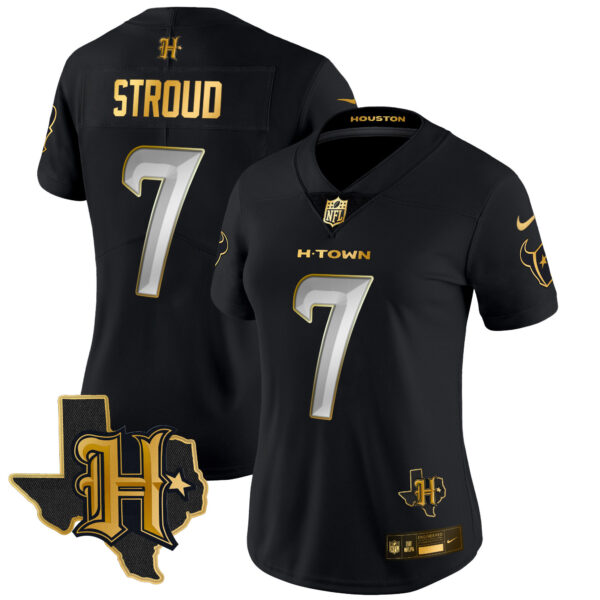 Women's Houston Texans 2024 Texas Patch Gold Vapor Limited Jersey - All Stitched - Image 9