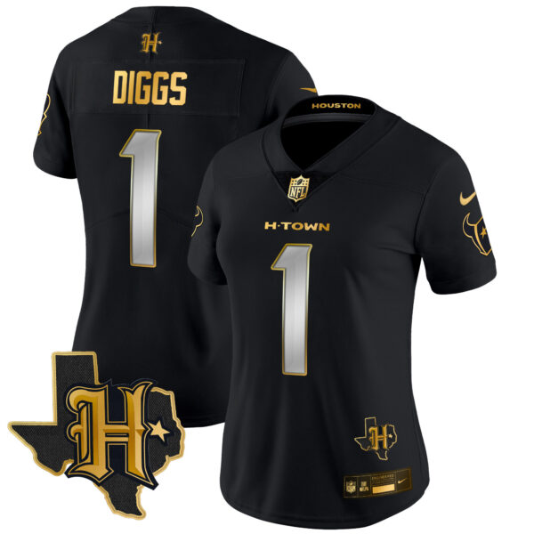 Women's Houston Texans 2024 Texas Patch Gold Vapor Limited Jersey - All Stitched - Image 10