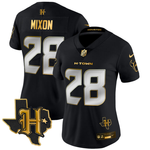 Women's Houston Texans 2024 Texas Patch Gold Vapor Limited Jersey - All Stitched - Image 11