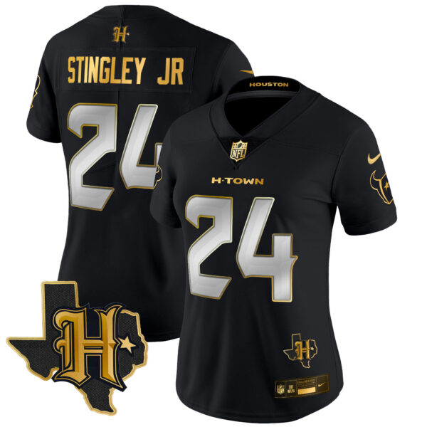 Women's Houston Texans 2024 Texas Patch Gold Vapor Limited Jersey - All Stitched - Image 13