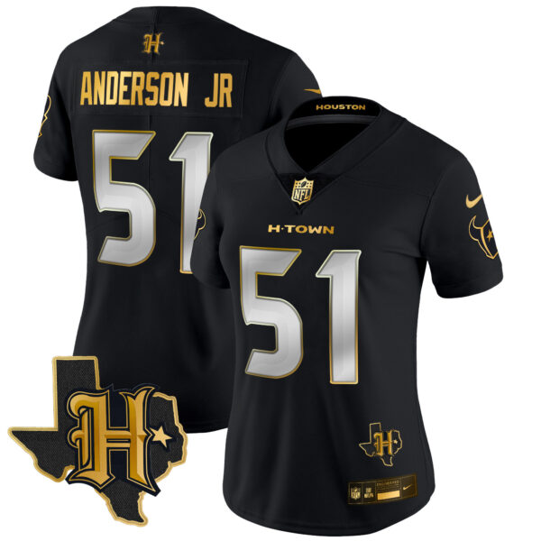 Women's Houston Texans 2024 Texas Patch Gold Vapor Limited Jersey - All Stitched - Image 15
