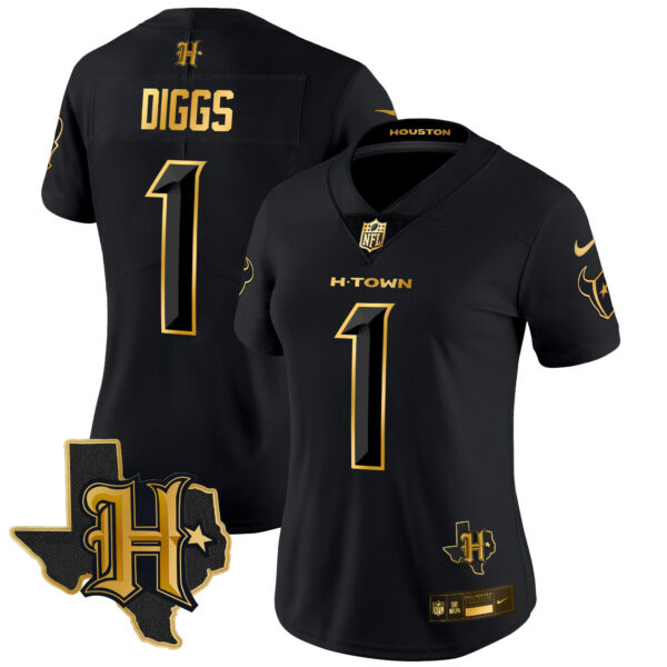 Women's Houston Texans 2024 Texas Patch Gold Vapor Limited Jersey - All Stitched - Image 18