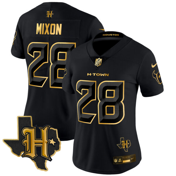 Women's Houston Texans 2024 Texas Patch Gold Vapor Limited Jersey - All Stitched - Image 19