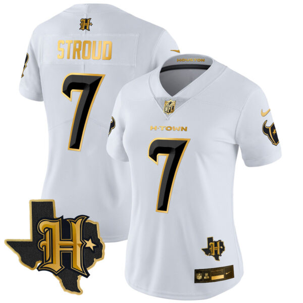 Women's Houston Texans 2024 Texas Patch Gold Vapor Limited Jersey - All Stitched - Image 25