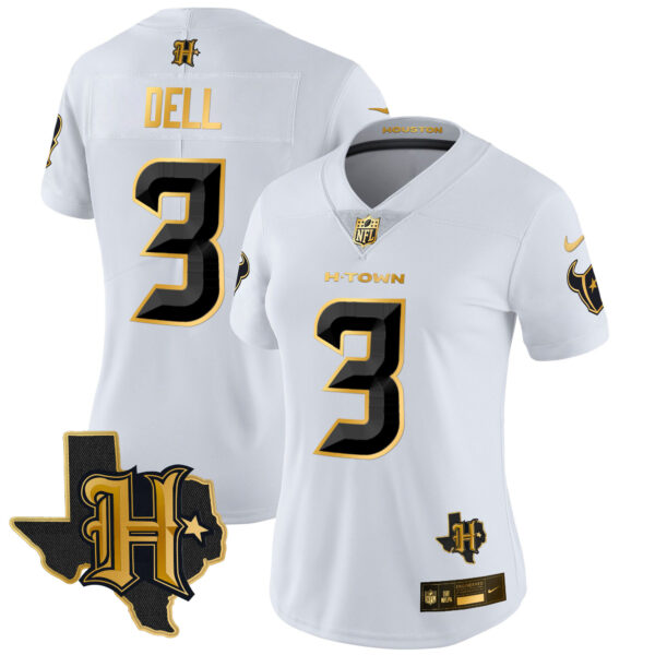 Women's Houston Texans 2024 Texas Patch Gold Vapor Limited Jersey - All Stitched - Image 28