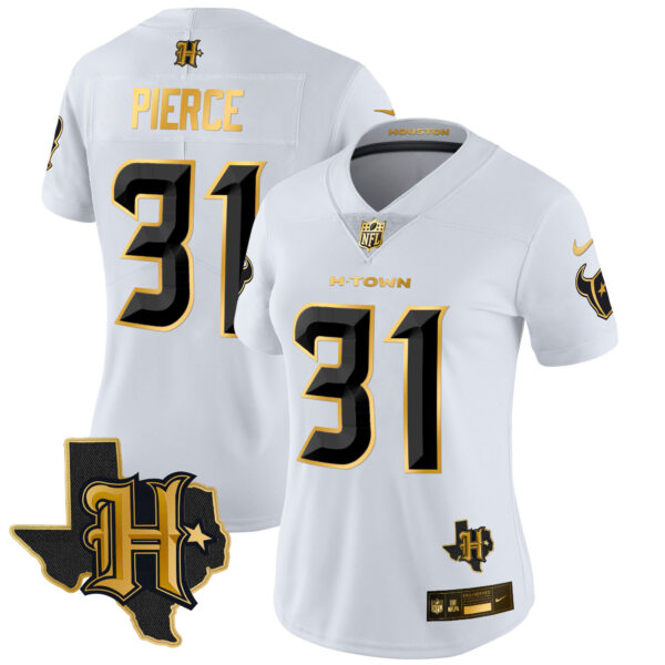Women's Houston Texans 2024 Texas Patch Gold Vapor Limited Jersey - All Stitched - Image 30